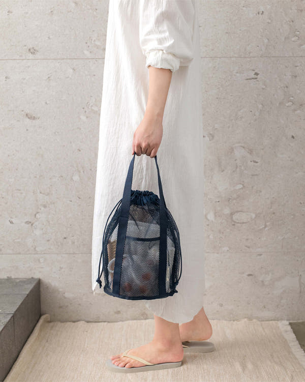 Navy Blue Mesh Beach Bag